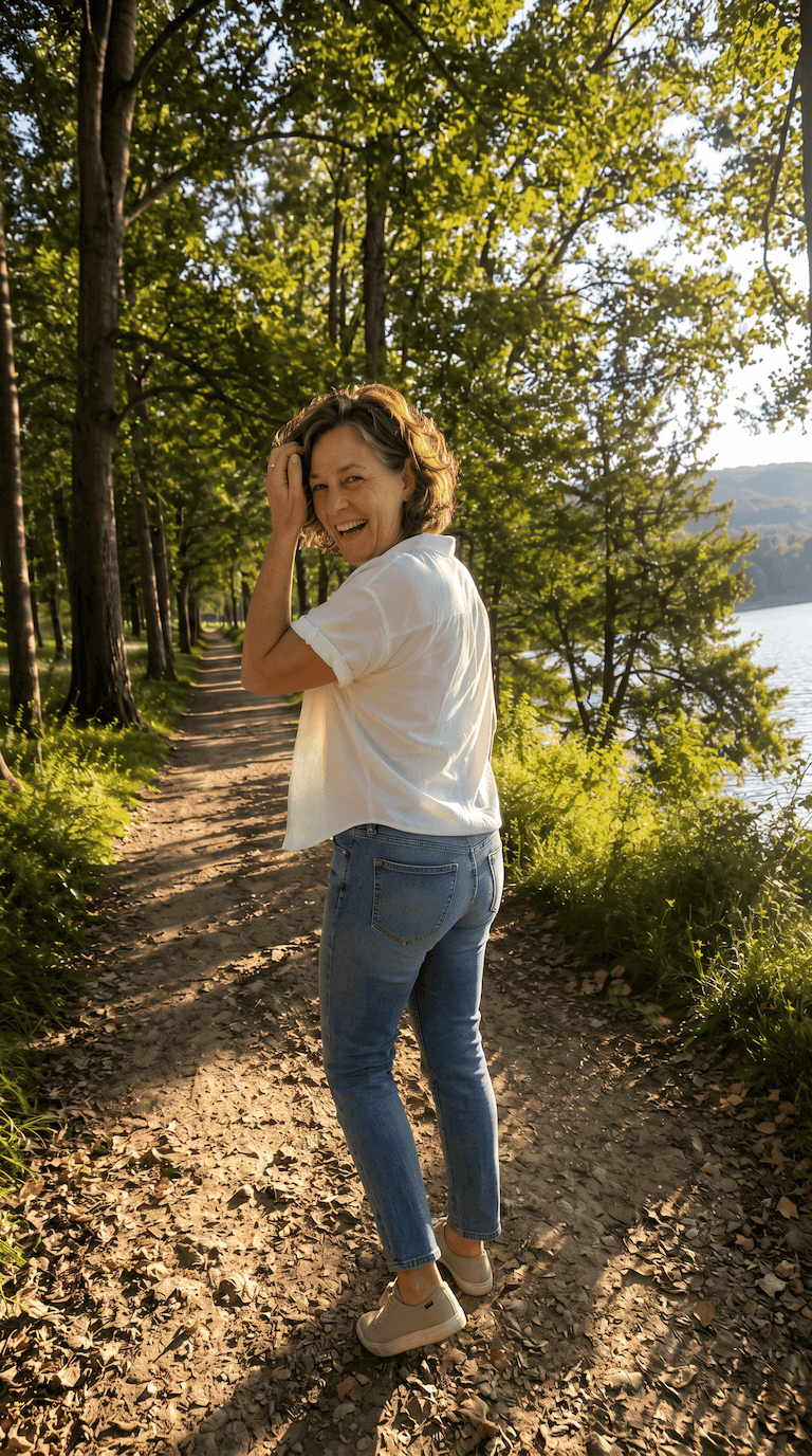 Linda today — healthy, active, in her garden
